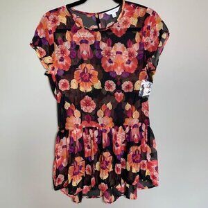 Charming Charlie Semi Sheer Floral Drop Peplum Top Size Small Whimsigoth Spring